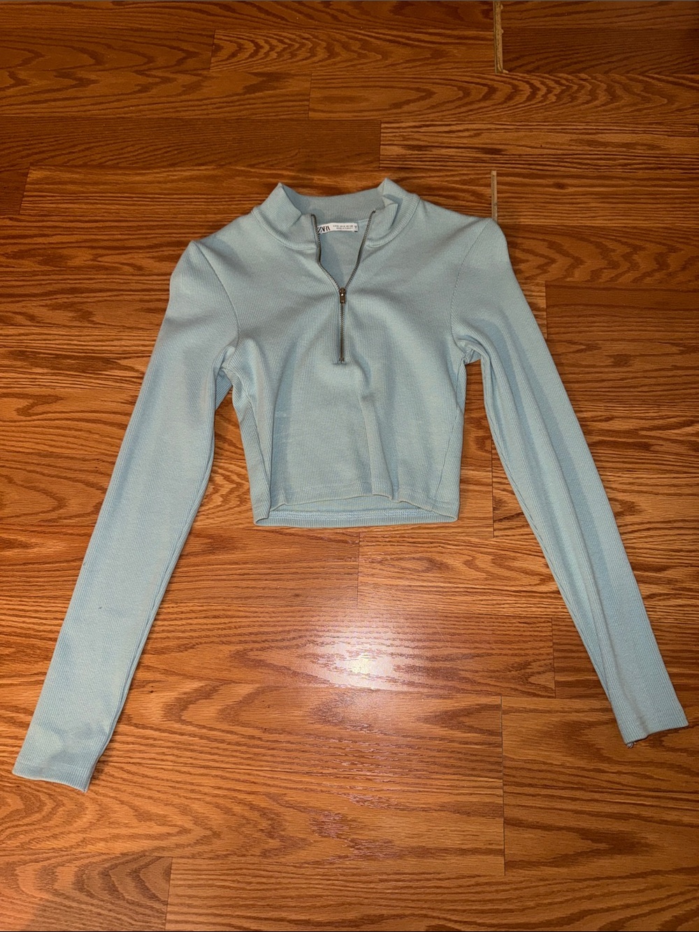 Zara Light Blue Cropped Quarter-Zip Top